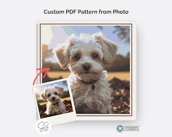 Schema per punto croce personalizzato da foto, PDF di ricamo personalizzato, punto croce fotografico, raccoglitore di schemi, ricordo per animali domestici, ritratto di matrimonio