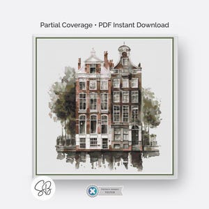 Amsterdam Canal House Cross Stitch Pattern, Dutch Architecture Art, Beginner Holland Embroidery, Watercolor European Decor, City Lover Gift