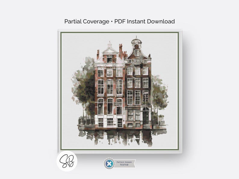 Amsterdam Canal House Cross Stitch Pattern, Dutch Architecture Art, Beginner Holland Embroidery, Watercolor European Decor, City Lover Gift