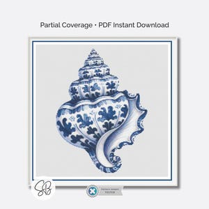 Delft Seashell Cross Stitch Pattern, Vintage Blue & White Pottery Inspired Shell, PDF, Floss Conversions