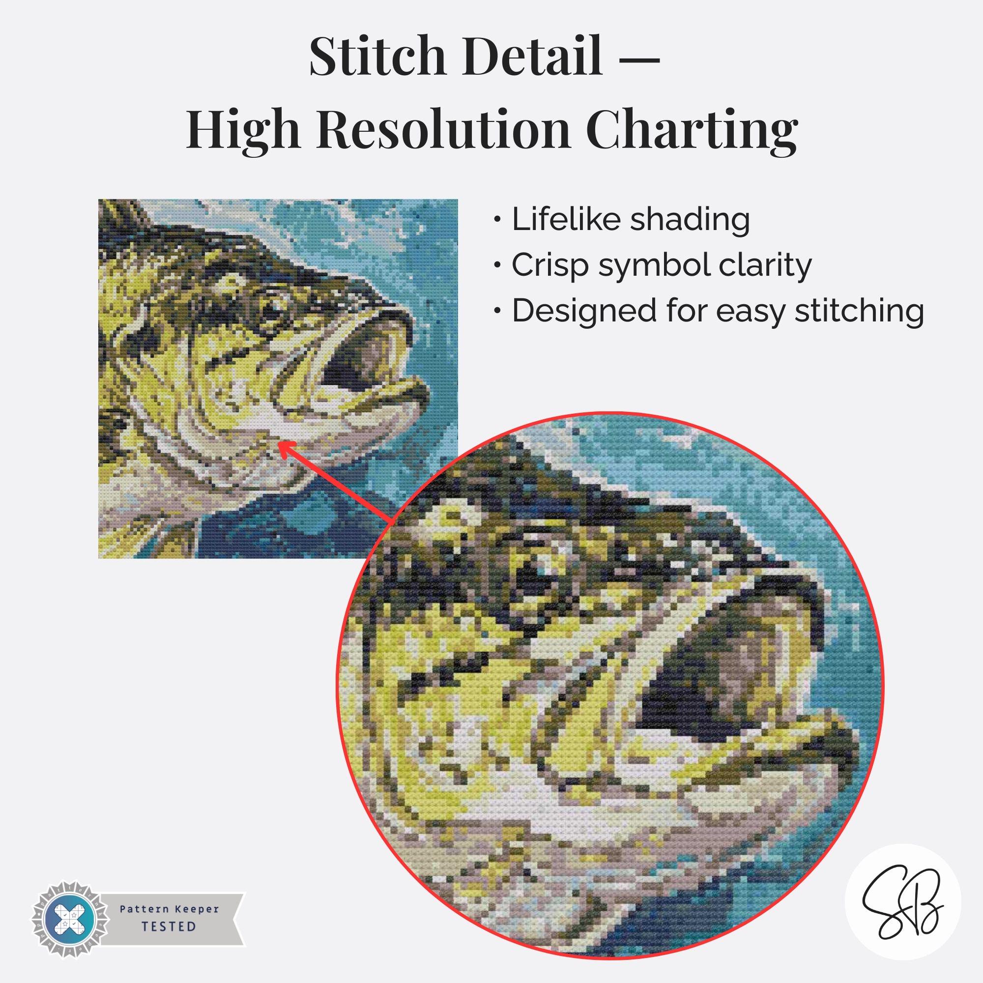 Largemouth Bass Cross Stitch Pattern, Oil Painting Style, Full Coverage ...