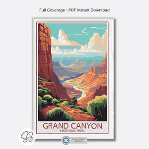 Grand Canyon Travel Poster Cross Stitch Pattern, Retro Vintage Embroidery, Full Coverage, Floss Conversions