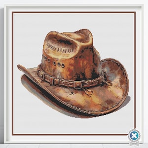 Cowboy Hat Cross Stitch Pattern, Vintage Cowboy Stetson Digital PDF Pattern, Western Decor Art, Handmade Cowboy Gift Idea, Cowboy Embroidery