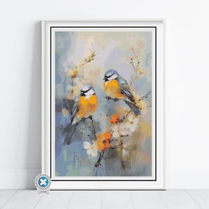 Watercolor Birds Cross Stitch Pattern, Blue and Grey Birds Watercolor Nature Needlework Embroidery, Full Coverage Wildlife Decor Stitching