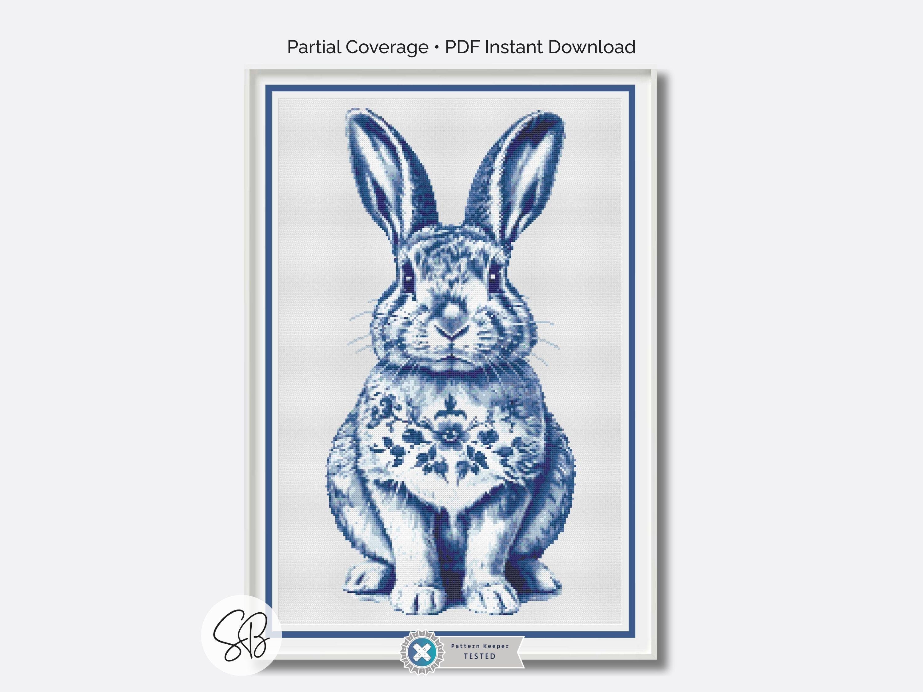 Delft Rabbit Cross Stitch, Blue and White Dutch Pottery Easter