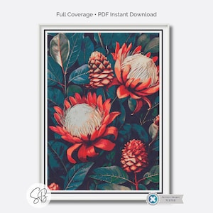 Patrón de punto de cruz de flores de protea de William Morris, PDF de bordado Art Nouveau, PatternKeeper, conversiones de hilo
