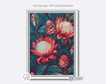 William Morris Protea Flowers Cross Stitch Pattern, Art Nouveau Embroidery PDF, PatternKeeper, Floss Conversions