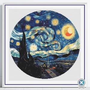 Padrão de ponto cruz Starry Night / van Gogh Starry Night Digital PDF Cross Stitch Pattern Download / Pattern Keeper e arquivos iBook incluídos