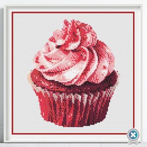Red Velvet Cupcake Cross Stitch Pattern, Sweet Treat Embroidery Art Digital Cupcake Pattern Kitchen Decor Stitch PDF Baking Decor Gift Idea