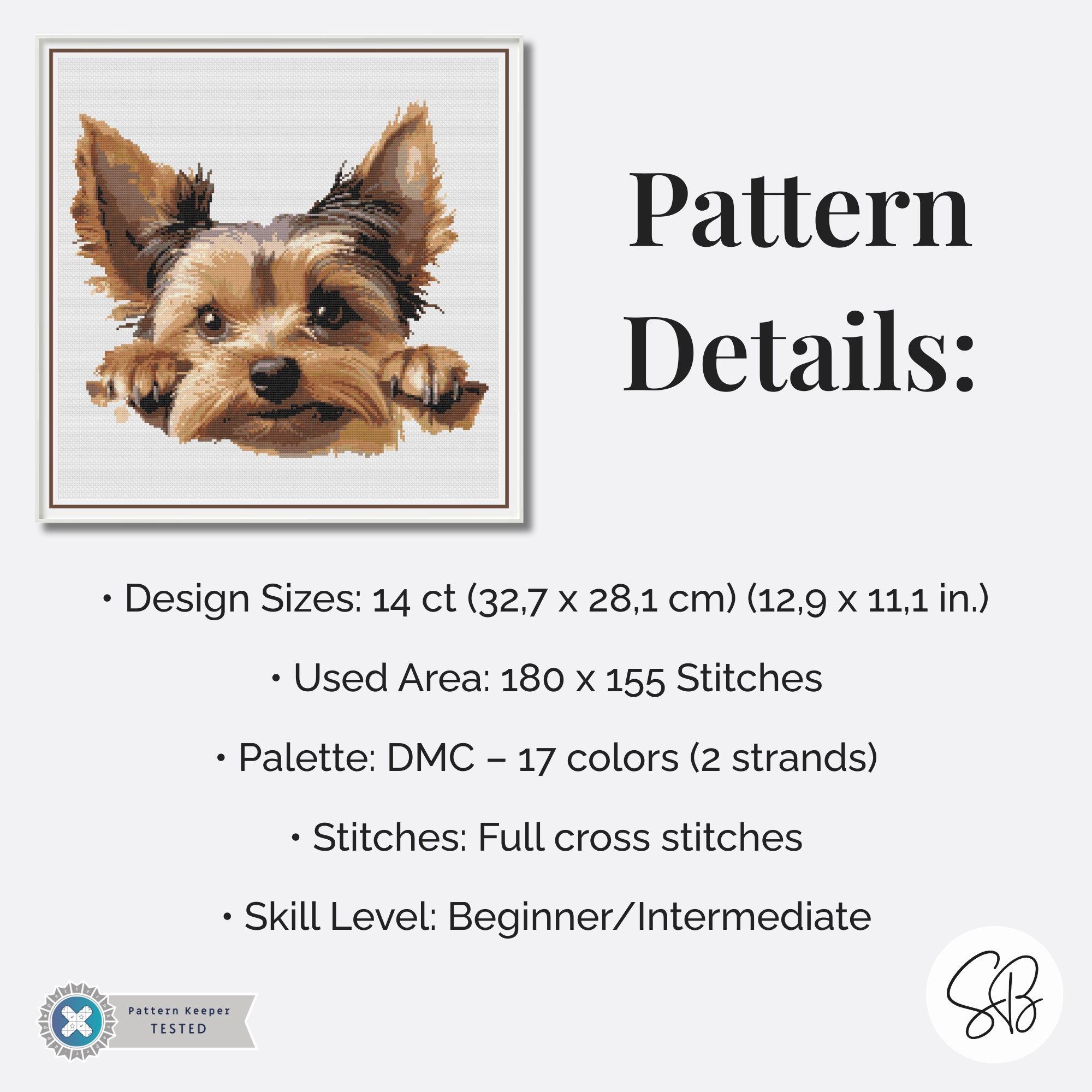ヨークシャーテリアのクロスステッチパターン、ヨーキー刺繍PDF、即時