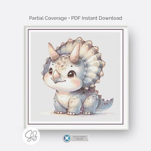 Baby Triceratops Cross Stitch Pattern, Dinosaur Nursery Decor, Dino Kids Room Art, Floss Conversions