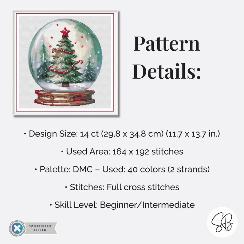 Snow Globe Christmas Tree Cross Stitch Pattern, Holiday Embroidery, PDF ...