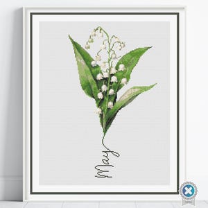 May Birth Month Flower Counted Cross Stitch Pattern, Lily-of-the-Valley Cross Stitch Pattern, Instant Download, Modern Floral Cross Stitch