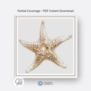 Boho Starfish Counted Cross Stitch Pattern, Neutral Ocean Embroidery, Coastal Sealife, Floss Conversions