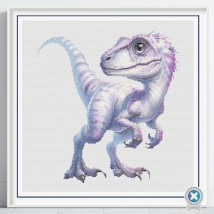 Velociraptor bébé motif point de croix, dinosaure point de croix, point de croix pour chambre d'enfant, décoration pour chambre de bébé, cadeau d'art pour chambre d'enfant, décoration de chambre d'enfant dinosaure