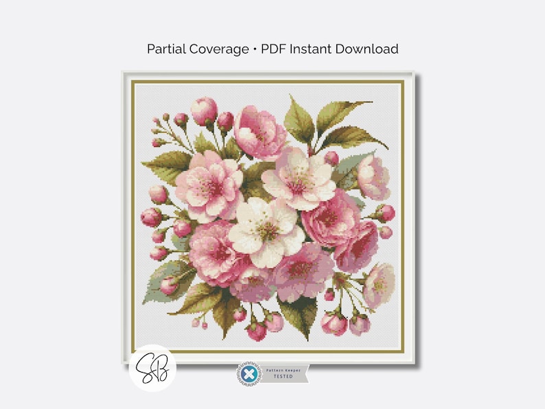 Cherry Blossom Cross Stitch Pattern, Floral Sakura Flowers Embroidery ...
