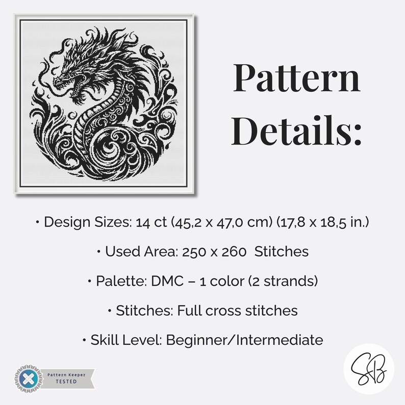Tribal Dragon Cross Stitch Pattern, Mythical Fantasy Embroidery ...