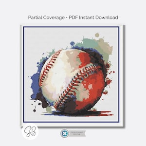 Watercolor Baseball Cross Stitch Pattern, Game Day Sports Embroidery, Digital Download, PatternKeeper, Floss Conversions