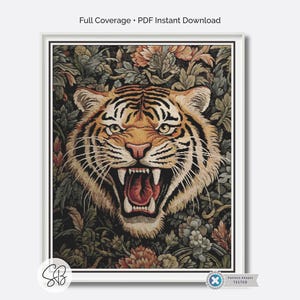 William Morris Tiger Cross Stitch Pattern, Arts & Crafts Embroidery, Instant Download, PatternKeeper, Floss Conversions