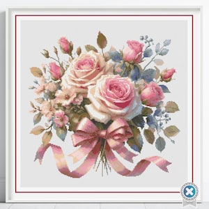 Pink Roses Cross Stitch Pattern: June Birth Flower (PDF Pattern)