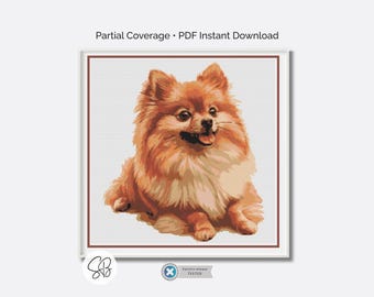 Schema per punto croce di un cane Pomerania, ricamo di un Pomerania nano, download digitale in PDF, conversione del filo
