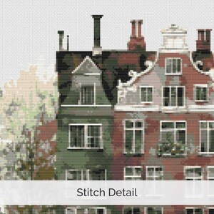 Amsterdam Canal House Cross Stitch Pattern, Dutch Architecture Art, Beginner Holland Watercolor Embroidery