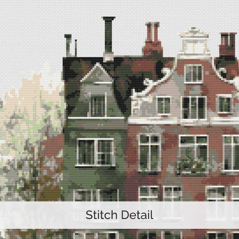 Amsterdam Canal House Cross Stitch Pattern, Dutch Architecture Art, Beginner Holland Watercolor Embroidery