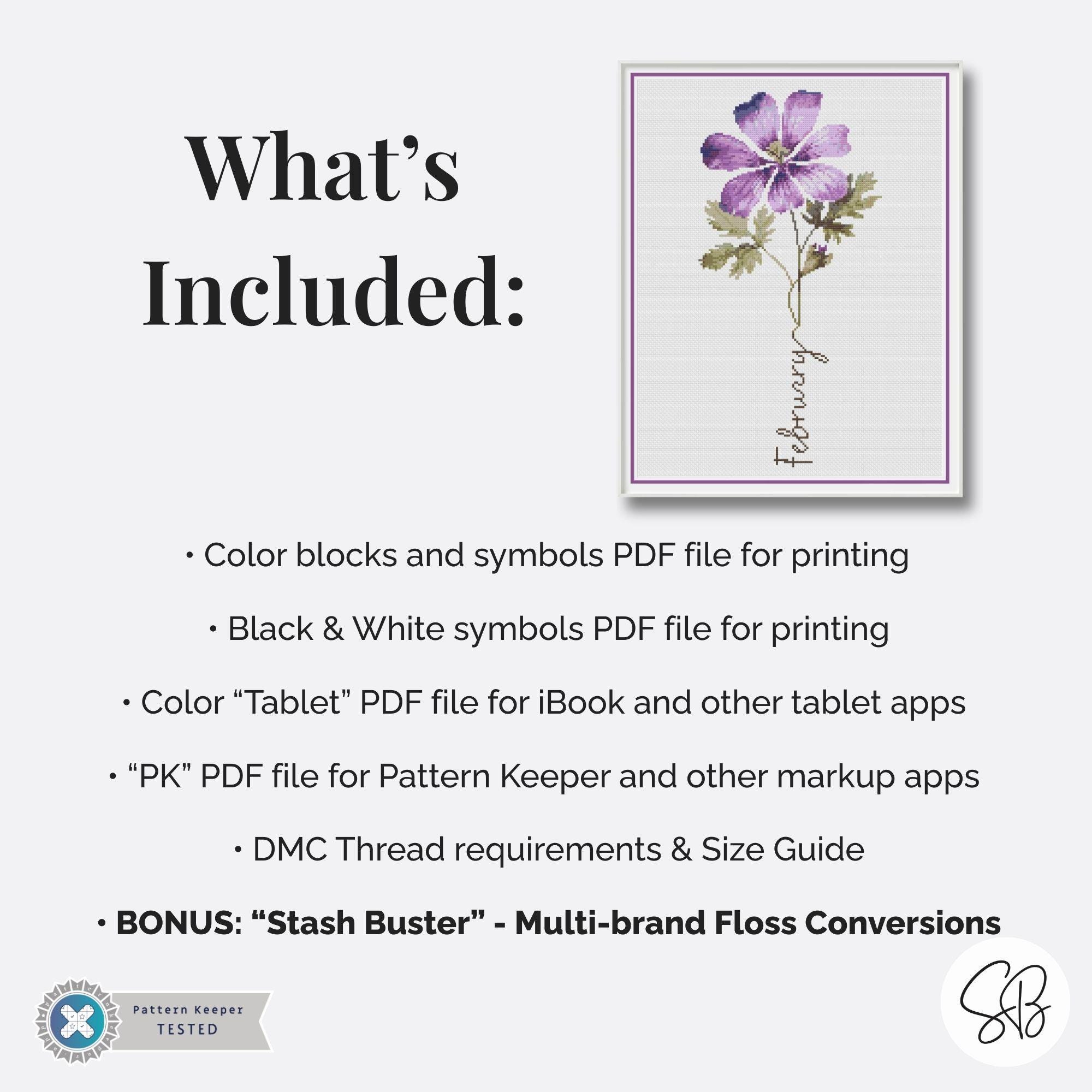 February Birth Month Flower Cross Stitch Pattern, Purple Floral ...