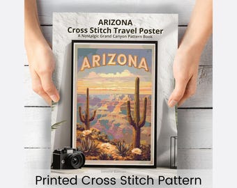 Schema per punto croce con poster di viaggio dell'Arizona stampato, ricamo vintage retrò del Grand Canyon, libretto stampato