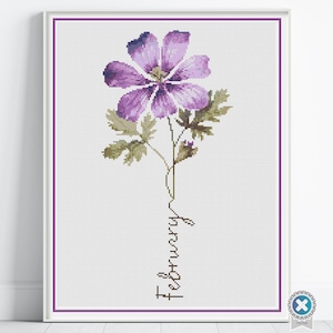 February Birth Month Flower Cross Stitch Pattern, Floral Embroidery Art, Purple Flower Design, Botanical Decor, February Birthday Gift Idea