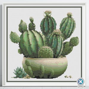 Patrón de punto de cruz de cactus, decoración de plantas modernas, patrón de punto de cruz digital, decoración del hogar en PDF, arte de plantas verdes, idea de regalo hecha a mano