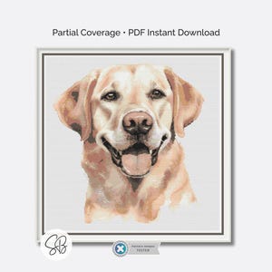 Golden Labrador Cross Stitch Pattern, Dog Lover’s Embroidery Pet Design, Instant Download, Floss Conversions