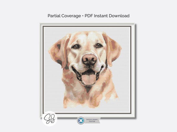 Golden Labrador Cross Stitch Pattern, Dog Lover’s Embroidery Pet Design, Instant Download, Floss Conversions