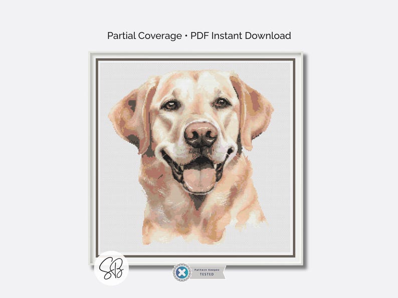 Golden Labrador Cross Stitch Pattern, Dog Lover’s Embroidery Pet Design, Instant Download, Floss Conversions