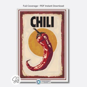 Patrón de punto de cruz de chile, bordado para cocina rústica, decoración tex-mex con comida picante, conversiones de hilo dental