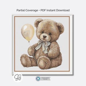 Kruissteekpatroon teddybeer, vintage kinderkamerborduurwerk, digitale download, patroonhouder, flossconversies