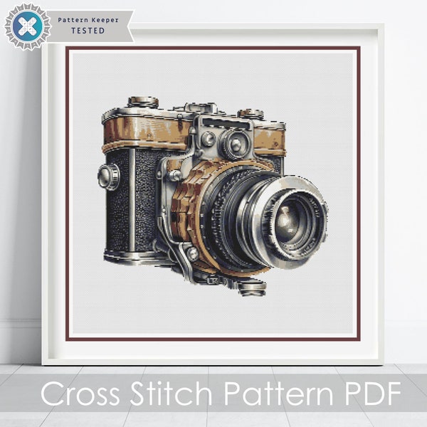 Vintage Camera Cross Stitch Pattern / Old Camera Digital PDF Cross Stitch Pattern Download / Pattern Keeper & iBook files included