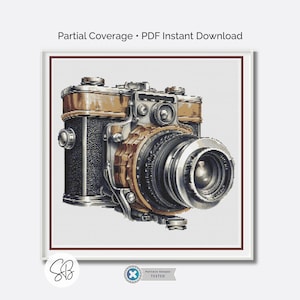 Modèle de point de croix pour appareil photo vintage, broderie de photographie, téléchargement numérique, Pattern Keeper, conversions de fil dentaire