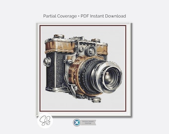 Vintage Camera Cross Stitch Pattern, Photography Embroidery, Digital Download, Pattern Keeper, Floss Conversions