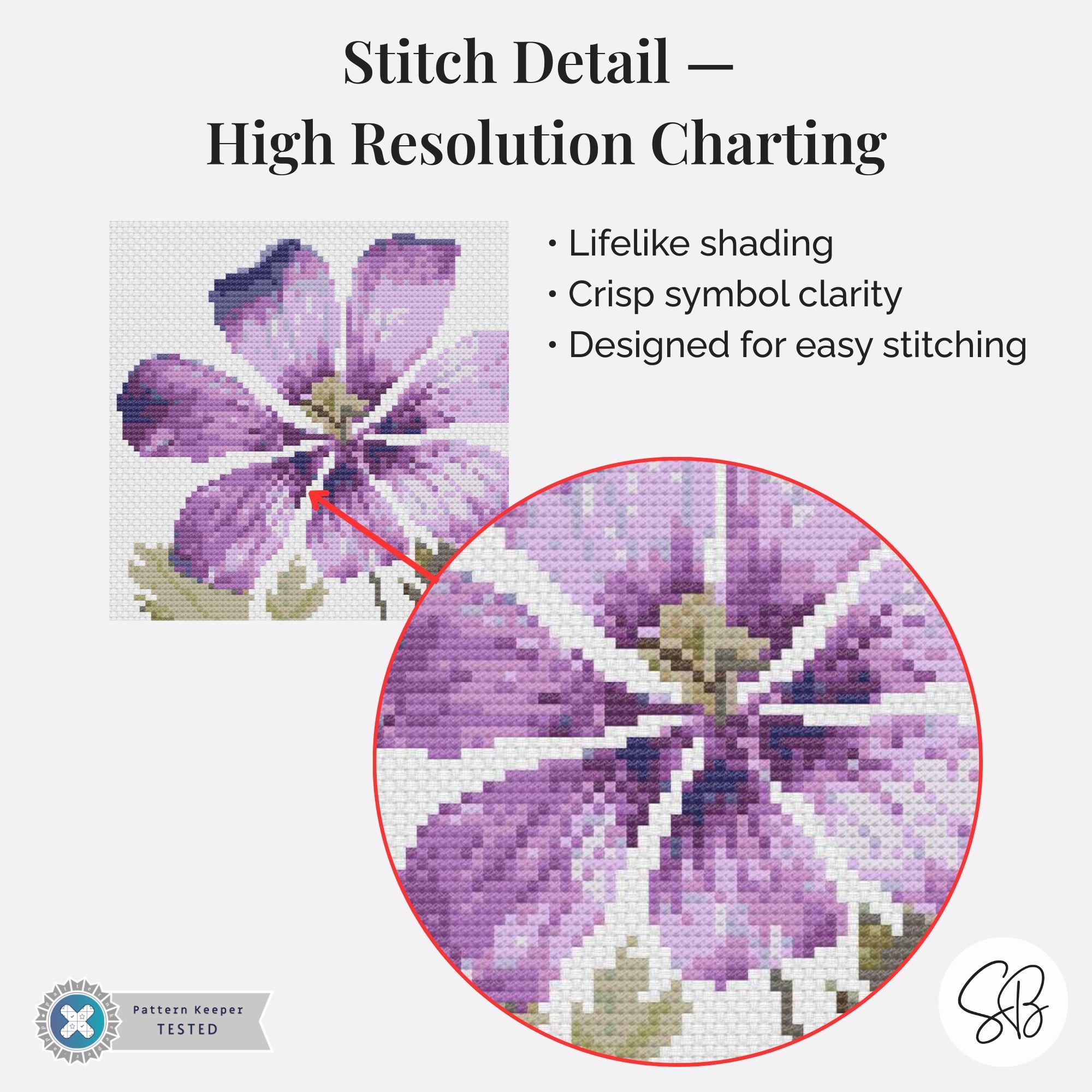February Birth Month Flower Cross Stitch Pattern, Purple Floral ...