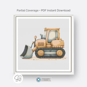 Bulldozer-kruissteekpatroon, jongens kinderkamer bouwdecor, digitale pdf-download, flossconversies
