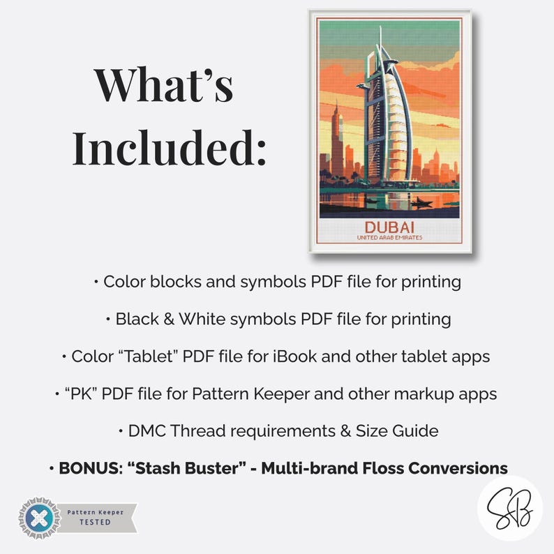 Dubai UAE Travel Poster Cross Stitch Pattern Burj Al Arab Embroidery dubai-uae-travel-poster-cross-stitch-pattern-burj-al-arab-embroidery
