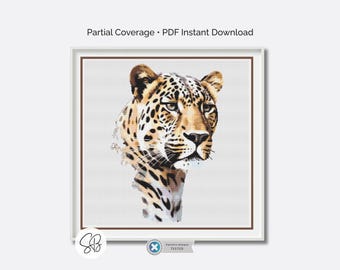 Leopard Cross Stitch Pattern, Big Cat Wildlife Safari Animal Embroidery, Instant Download, Floss Conversions