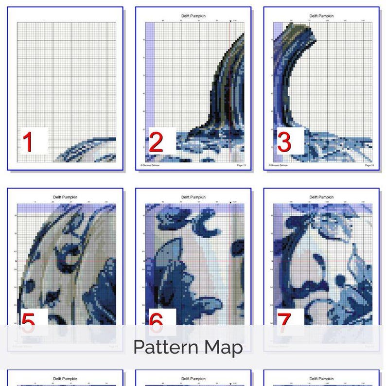 Printed Delft Pumpkin Cross Stitch Pattern, Blue & White Thanksgiving ...