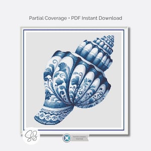 Kruissteekpatroon Delftse schelp, vintage blauw-wit aardewerk geïnspireerde schaal, pdf, flossconversies