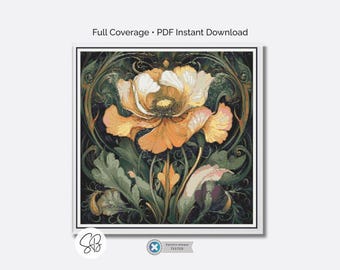William Morris Gold Flower Cross Stitch Pattern, Art Nouveau Embroidery, PDF, PatternKeeper, Floss Conversions