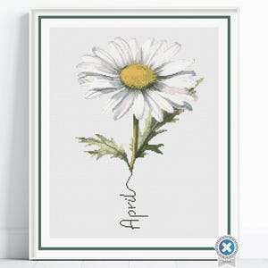April Birth Month Flower Counted Cross Stitch PDF Pattern, Daisy Cross Stitch Pattern, Instant Download, Modern Floral Cross Stitch Gift
