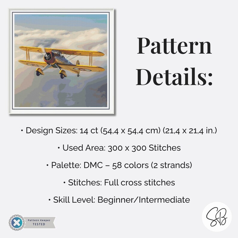 Vintage Biplane Cross Stitch Pattern, Aviation Instant Download, Full ...