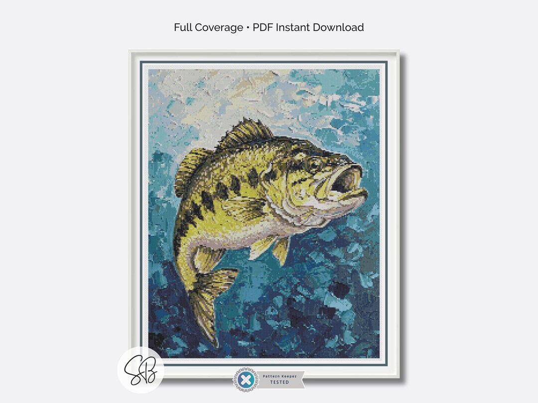 Largemouth Bass Cross Stitch Pattern, Oil Painting Style, Full Coverage ...