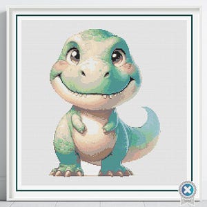 Schema punto croce Baby T-Rex, download immediato PDF di dinosauro Tirannosauro, regalo per baby shower per bambini, arte per la cameretta dei bambini, design Baby T-Rex